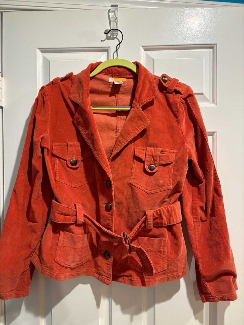 Tulle corduroy buttoned belted  jacket orange sz L